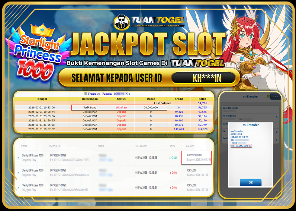 TUANTOGEL JACKPOT SLOT STARLIGHT PRINCESS 1000 Rp20.000.000,- LUNAS